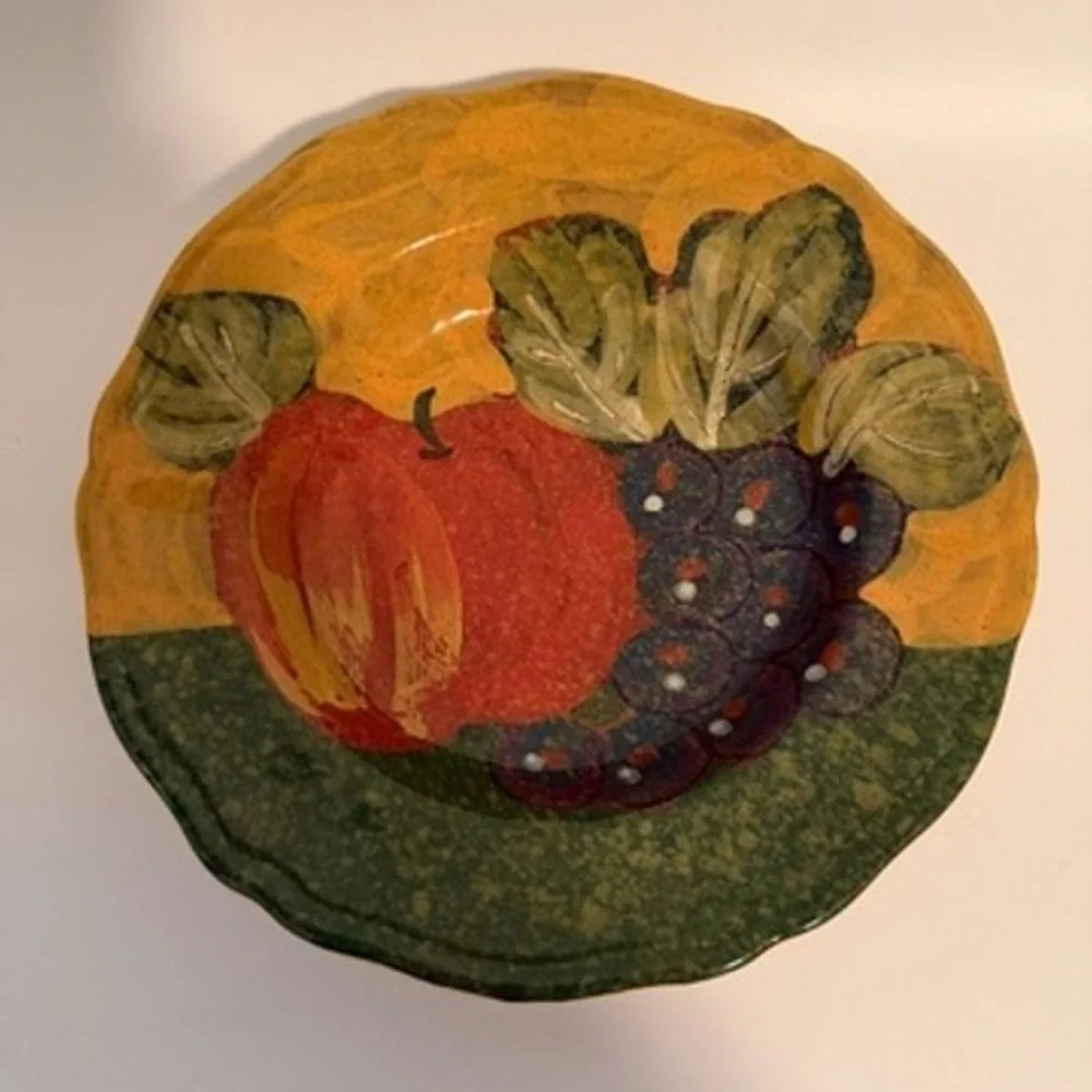 Arte‎ Italica Made in Italy Hand Painted Fruit Apple Grapes Scalloped Bowl 9.5in